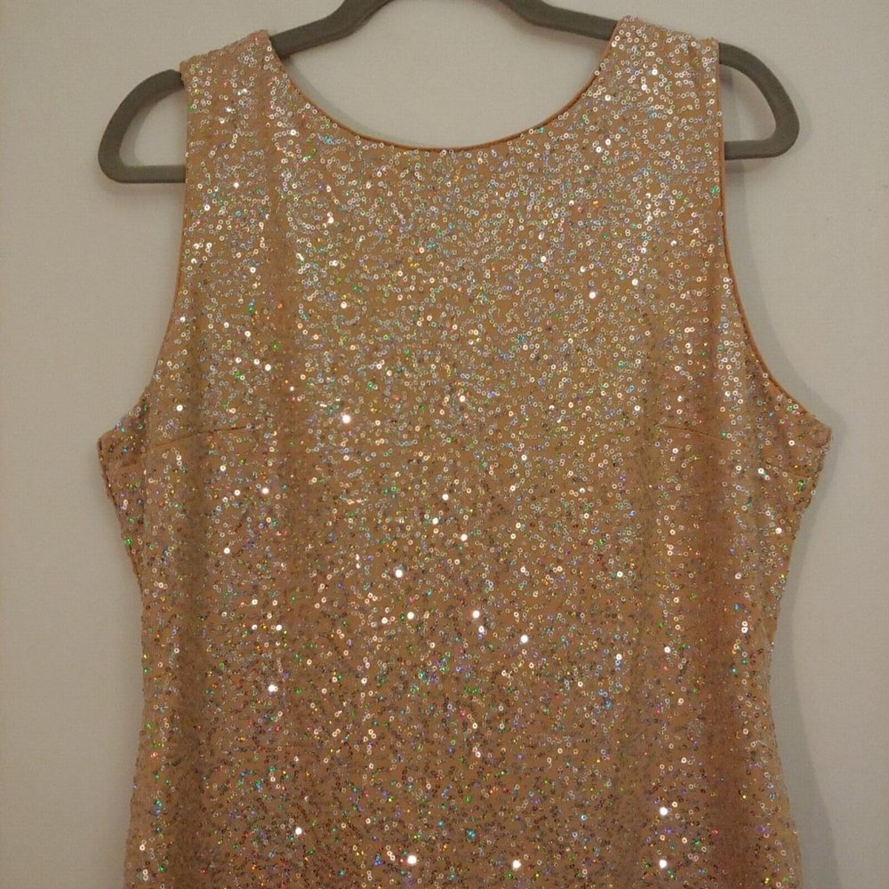 Venus sparkly silver sequin knee length camel color dress XL - Picture 2 of 11